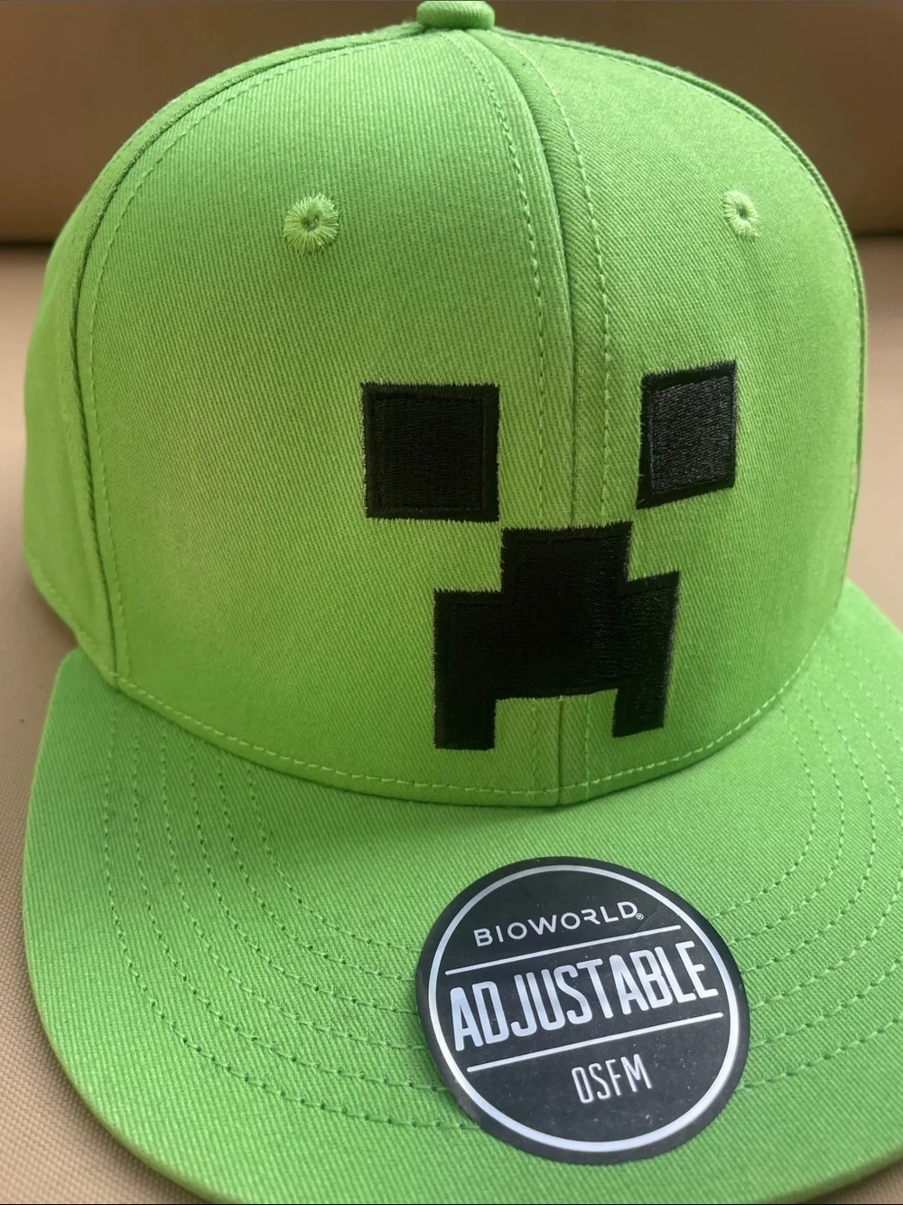 Bioworld Kids Green Creeper Snapback Hat with Black Embroidered Face